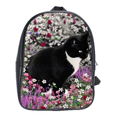 Freckles In Flowers Ii, Black White Tux Cat School Bags (XL) 