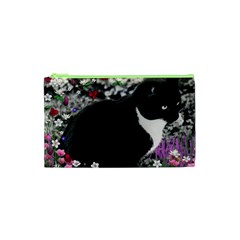 Freckles In Flowers Ii, Black White Tux Cat Cosmetic Bag (XS)