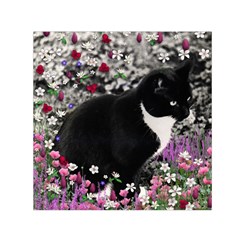 Freckles In Flowers Ii, Black White Tux Cat Small Satin Scarf (square) by DianeClancy