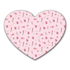 Cute Pink Birds And Flowers Pattern Heart Mousepads by TastefulDesigns