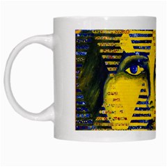 Conundrum II, Abstract Golden & Sapphire Goddess White Mugs