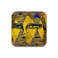 Conundrum Ii, Abstract Golden & Sapphire Goddess Rubber Square Coaster (4 Pack)  by DianeClancy
