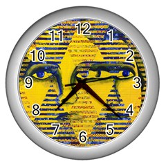 Conundrum II, Abstract Golden & Sapphire Goddess Wall Clocks (Silver) 