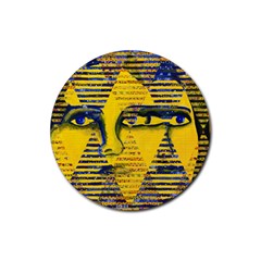 Conundrum Ii, Abstract Golden & Sapphire Goddess Rubber Round Coaster (4 Pack)  by DianeClancy