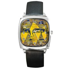 Conundrum II, Abstract Golden & Sapphire Goddess Square Metal Watch