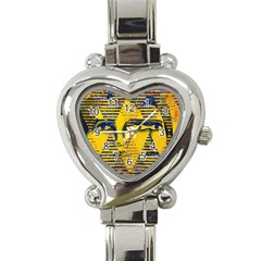 Conundrum II, Abstract Golden & Sapphire Goddess Heart Italian Charm Watch