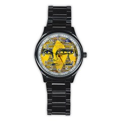 Conundrum II, Abstract Golden & Sapphire Goddess Stainless Steel Round Watch