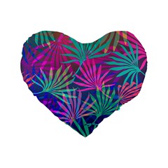 Colored Palm Leaves Background Standard 16  Premium Heart Shape Cushions by TastefulDesigns