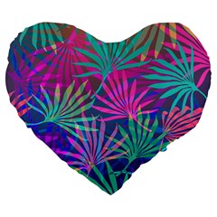 Colored Palm Leaves Background Large 19  Premium Flano Heart Shape Cushions by TastefulDesigns