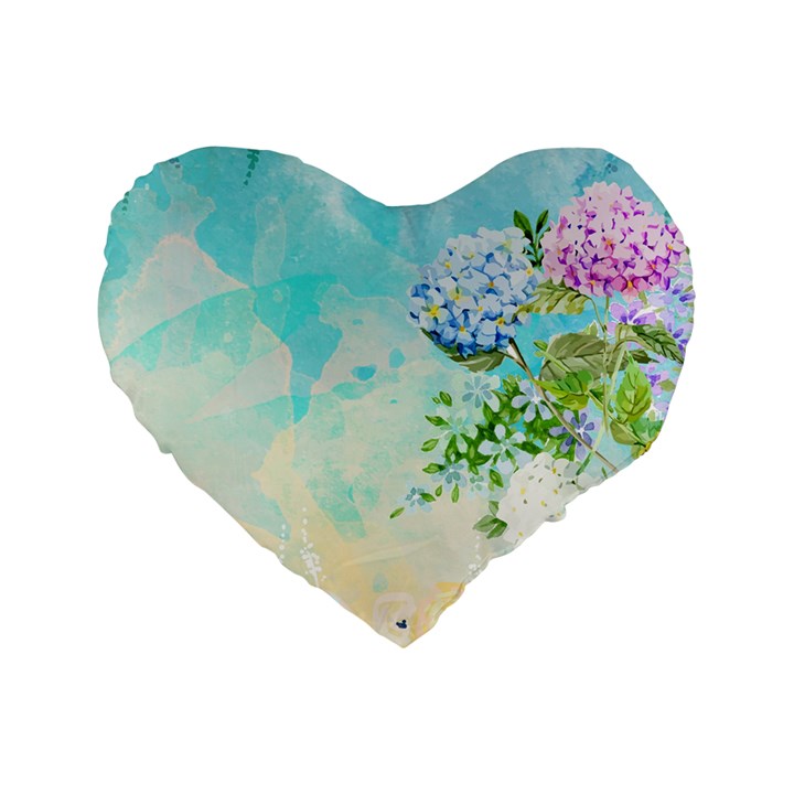 Watercolor Fresh Flowery Background Standard 16  Premium Heart Shape Cushions