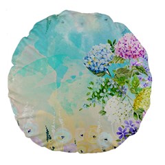 Watercolor Fresh Flowery Background Large 18  Premium Flano Round Cushions