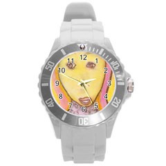 Portrait Of Archangel Michael, Spiritual Chalks Drawing Round Plastic Sport Watch (l)