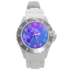 Purple Cornflower Floral  Round Plastic Sport Watch (l)