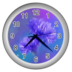 Flowers Cornflower Floral Chic Stylish Purple  Wall Clocks (silver) 