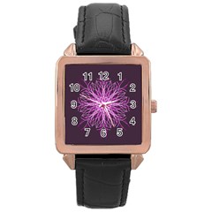 Pink Kaleidoscope Flower Mandala Art Rose Gold Leather Watch 