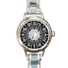 Black And White Flower Mandala Art Kaleidoscope Round Italian Charm Watch