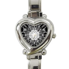 Black And White Flower Mandala Art Kaleidoscope Heart Italian Charm Watch