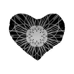 Black And White Flower Mandala Art Kaleidoscope Standard 16  Premium Flano Heart Shape Cushions by yoursparklingshop