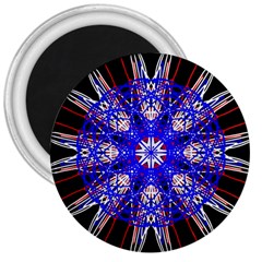 Kaleidoscope Flower Mandala Art Black White Red Blue 3  Magnets