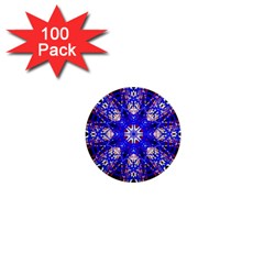 Kaleidoscope Flower Mandala Art Black White Red Blue 1  Mini Magnets (100 Pack) 