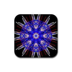 Kaleidoscope Flower Mandala Art Black White Red Blue Rubber Square Coaster (4 Pack) 