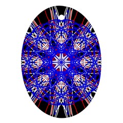 Kaleidoscope Flower Mandala Art Black White Red Blue Oval Ornament (two Sides)