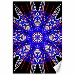 Kaleidoscope Flower Mandala Art Black White Red Blue Canvas 12  X 18  