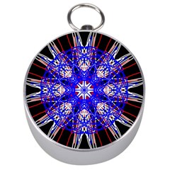 Kaleidoscope Flower Mandala Art Black White Red Blue Silver Compasses