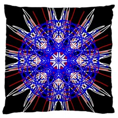 Kaleidoscope Flower Mandala Art Black White Red Blue Large Flano Cushion Case (one Side) by yoursparklingshop