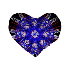 Kaleidoscope Flower Mandala Art Black White Red Blue Standard 16  Premium Flano Heart Shape Cushions by yoursparklingshop