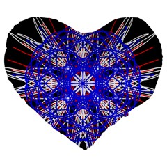 Kaleidoscope Flower Mandala Art Black White Red Blue Large 19  Premium Flano Heart Shape Cushions by yoursparklingshop