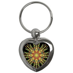 Kaleidoscope Flower Mandala Art Black Yellow Orange Red Key Chains (heart)  by yoursparklingshop