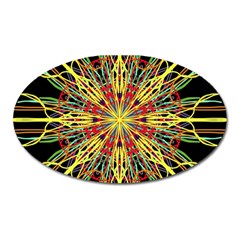 Kaleidoscope Flower Mandala Art Black Yellow Orange Red Oval Magnet