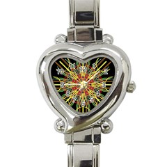 Kaleidoscope Flower Mandala Art Black Yellow Orange Red Heart Italian Charm Watch