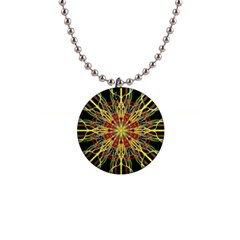 Kaleidoscope Flower Mandala Art Black Yellow Orange Red Button Necklaces