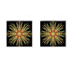 Kaleidoscope Flower Mandala Art Black Yellow Orange Red Cufflinks (square)