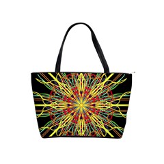 Kaleidoscope Flower Mandala Art Black Yellow Orange Red Shoulder Handbags by yoursparklingshop