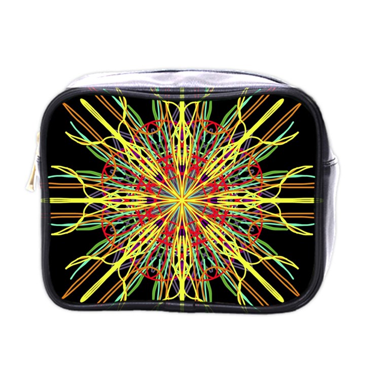 Kaleidoscope Flower Mandala Art Black Yellow Orange Red Mini Toiletries Bags