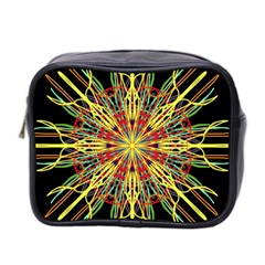 Kaleidoscope Flower Mandala Art Black Yellow Orange Red Mini Toiletries Bag 2-side