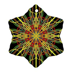 Kaleidoscope Flower Mandala Art Black Yellow Orange Red Ornament (snowflake) 