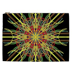 Kaleidoscope Flower Mandala Art Black Yellow Orange Red Cosmetic Bag (xxl) 