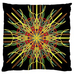 Kaleidoscope Flower Mandala Art Black Yellow Orange Red Large Flano Cushion Case (two Sides) by yoursparklingshop