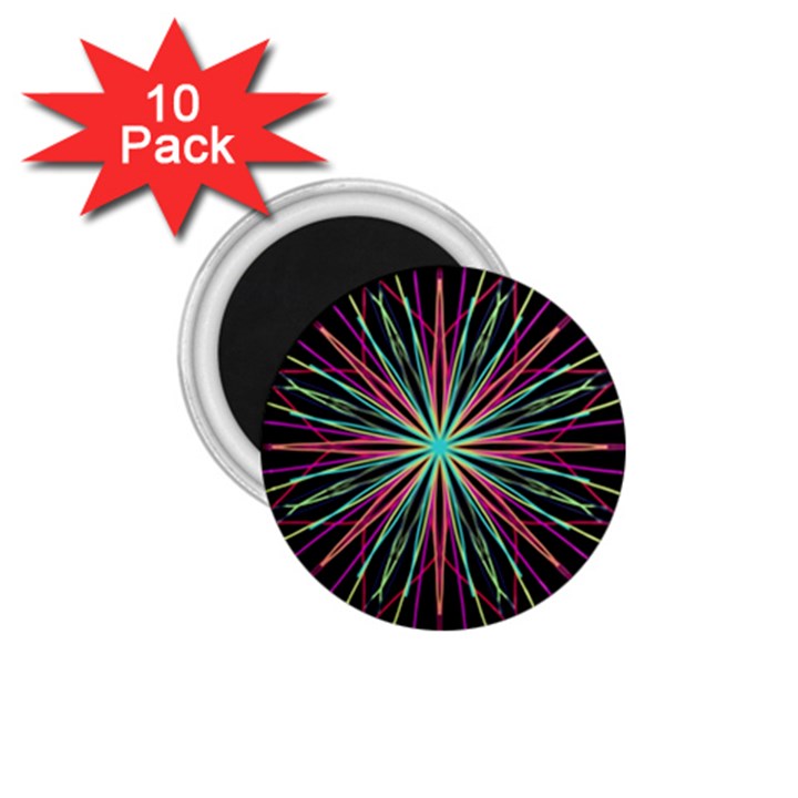 Pink Turquoise Black Star Kaleidoscope Flower Mandala Art 1.75  Magnets (10 pack) 