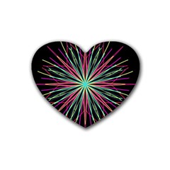 Pink Turquoise Black Star Kaleidoscope Flower Mandala Art Rubber Coaster (heart)  by yoursparklingshop