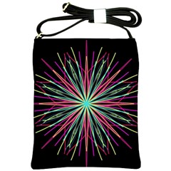 Pink Turquoise Black Star Kaleidoscope Flower Mandala Art Shoulder Sling Bags