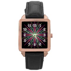 Pink Turquoise Black Star Kaleidoscope Flower Mandala Art Rose Gold Leather Watch 