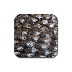 Festive Silver Metallic Abstract Art Rubber Coaster (square)  by yoursparklingshop