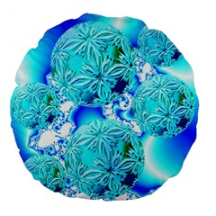 Blue Ice Crystals, Abstract Aqua Azure Cyan Large 18  Premium Flano Round Cushions by DianeClancy