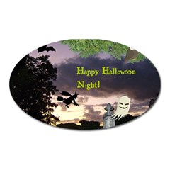 Happy Halloween Night Witch Flying Oval Magnet by canvasngiftshop