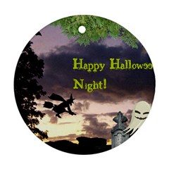 Happy Halloween Night Witch Flying Round Ornament (two Sides)  by canvasngiftshop